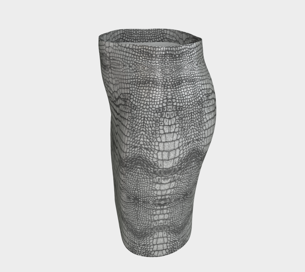 Grungy Glitter Metallic Silver White Dragon Crocodile Scales Reptile Skin Pattern Fitted Skirt