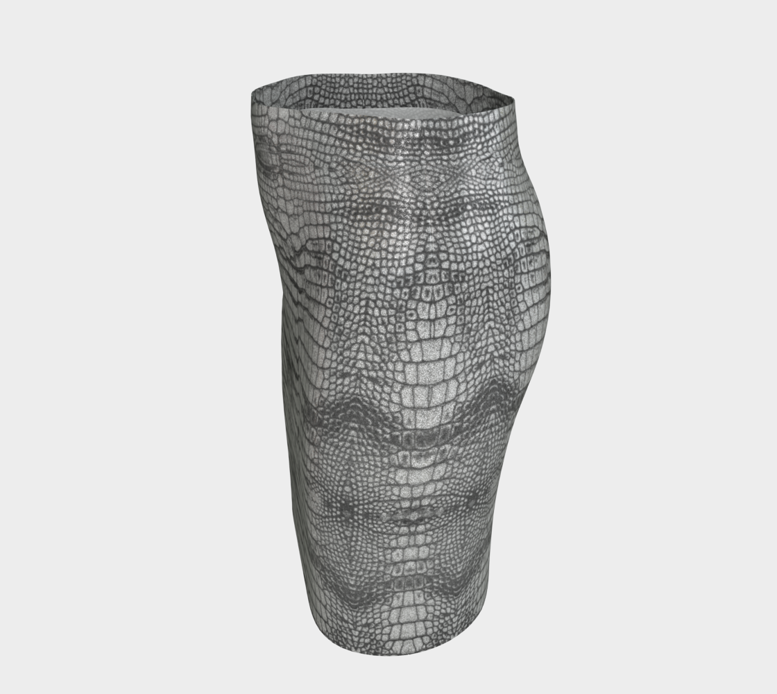 Grungy Glitter Metallic Silver White Dragon Crocodile Scales Reptile Skin Pattern Fitted Skirt