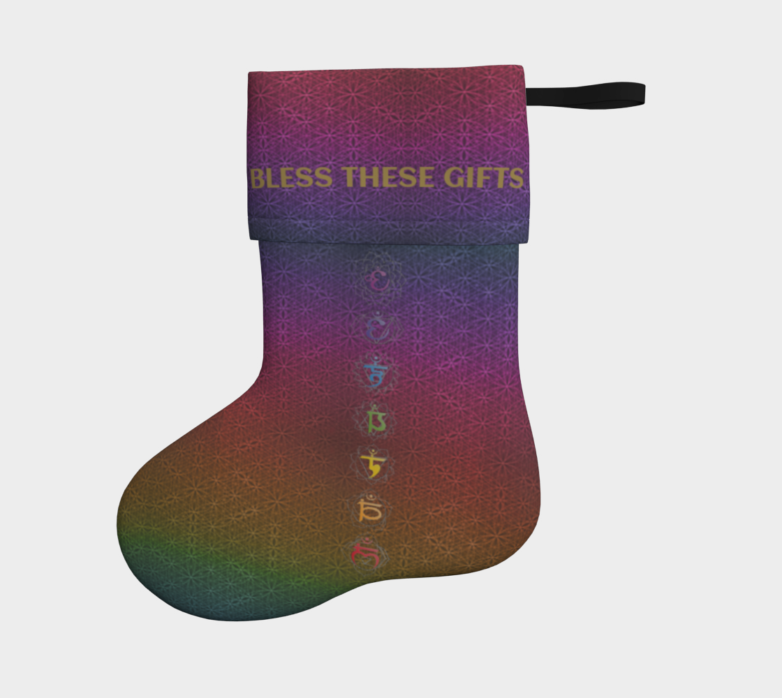 Bless These Gifts, Love & Gratitude - Chakra Symbols Rainbow Flower of Life Pattern Holiday Sock