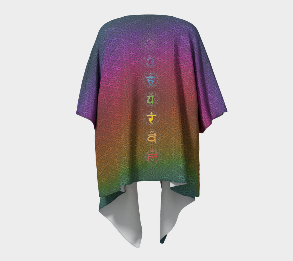 Chakra Symbols Rainbow Flower of Life Pattern Draped Kimono Robe