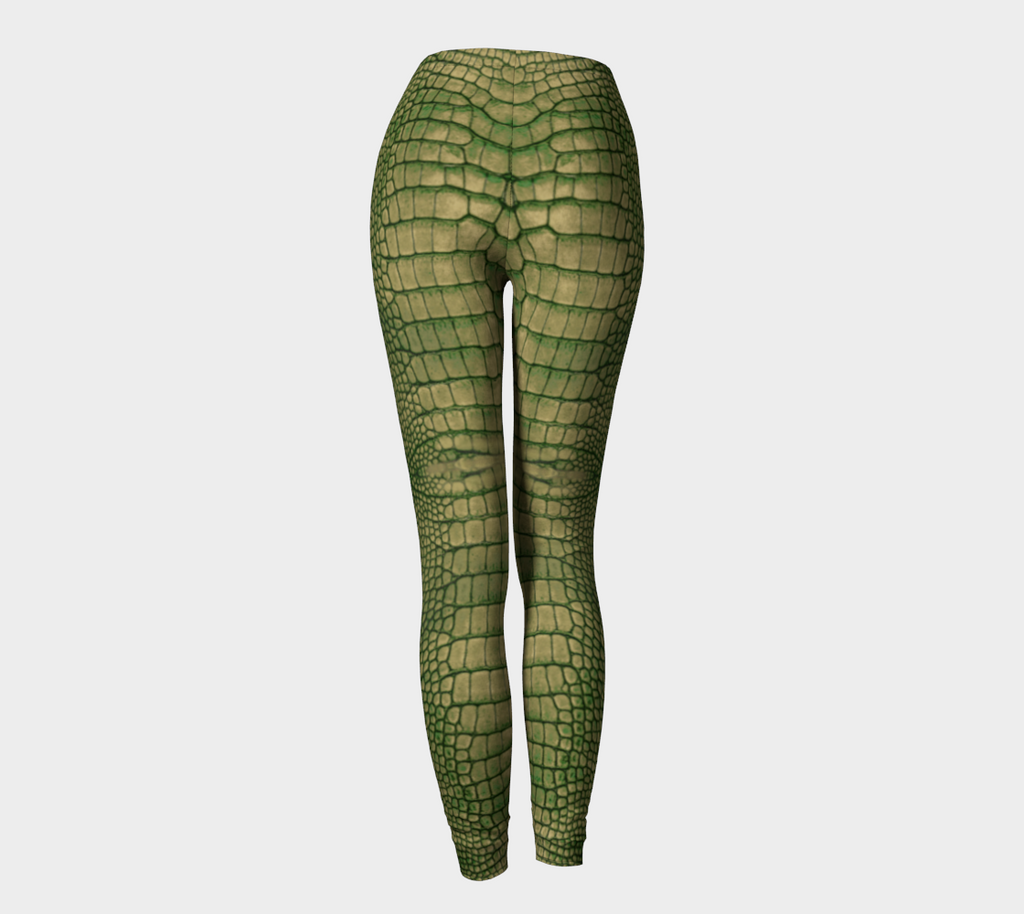 Grungy Green Dragon Crocodile Reptile Printed Leggings