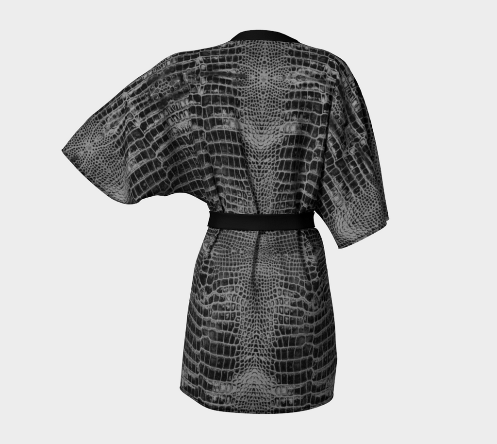 Black Dragon Inverted Aligator Crocodile Scales Reptile Skin Pattern Kimono Robe