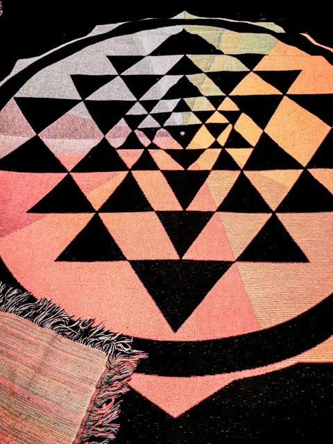 Rainbow Sri Yantra Woven 100% Cotton Throw Blanket