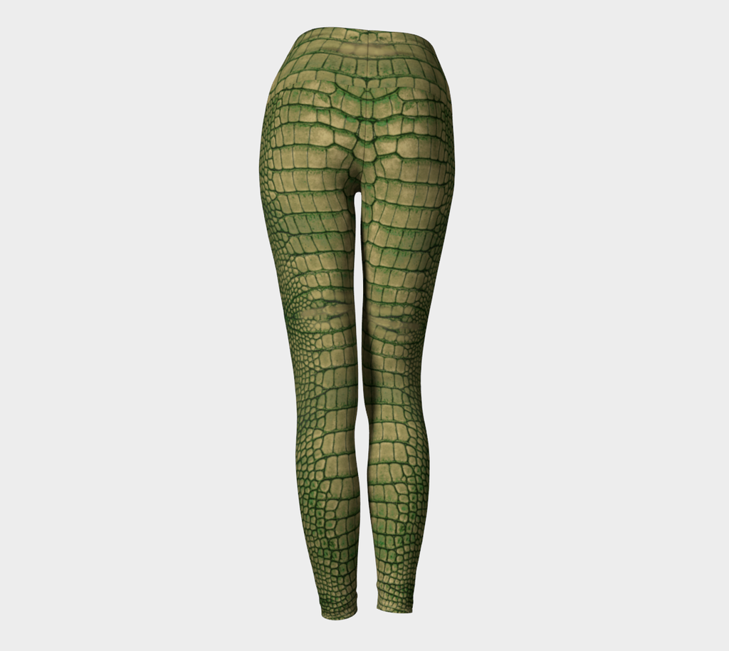 Grungy Green Dragon Crocodile Reptile Printed Yoga Leggings