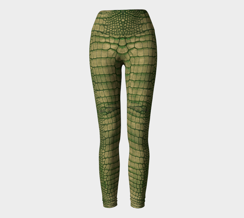 Grungy Green Dragon Crocodile Reptile Printed Yoga Leggings