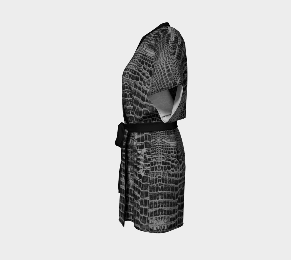 Black Dragon Inverted Aligator Crocodile Scales Reptile Skin Pattern Kimono Robe
