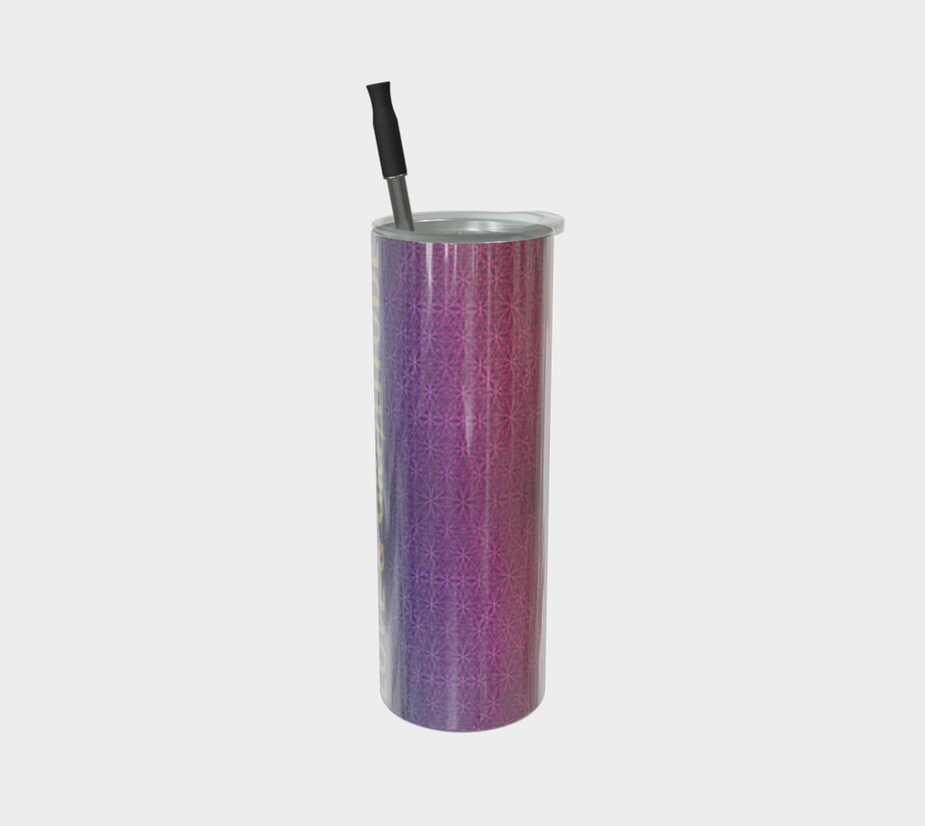 Bless This Drink, Love & Gratitude - Chakra Symbols Rainbow Flower of Life Pattern Stainless Steel Tumbler With Straw