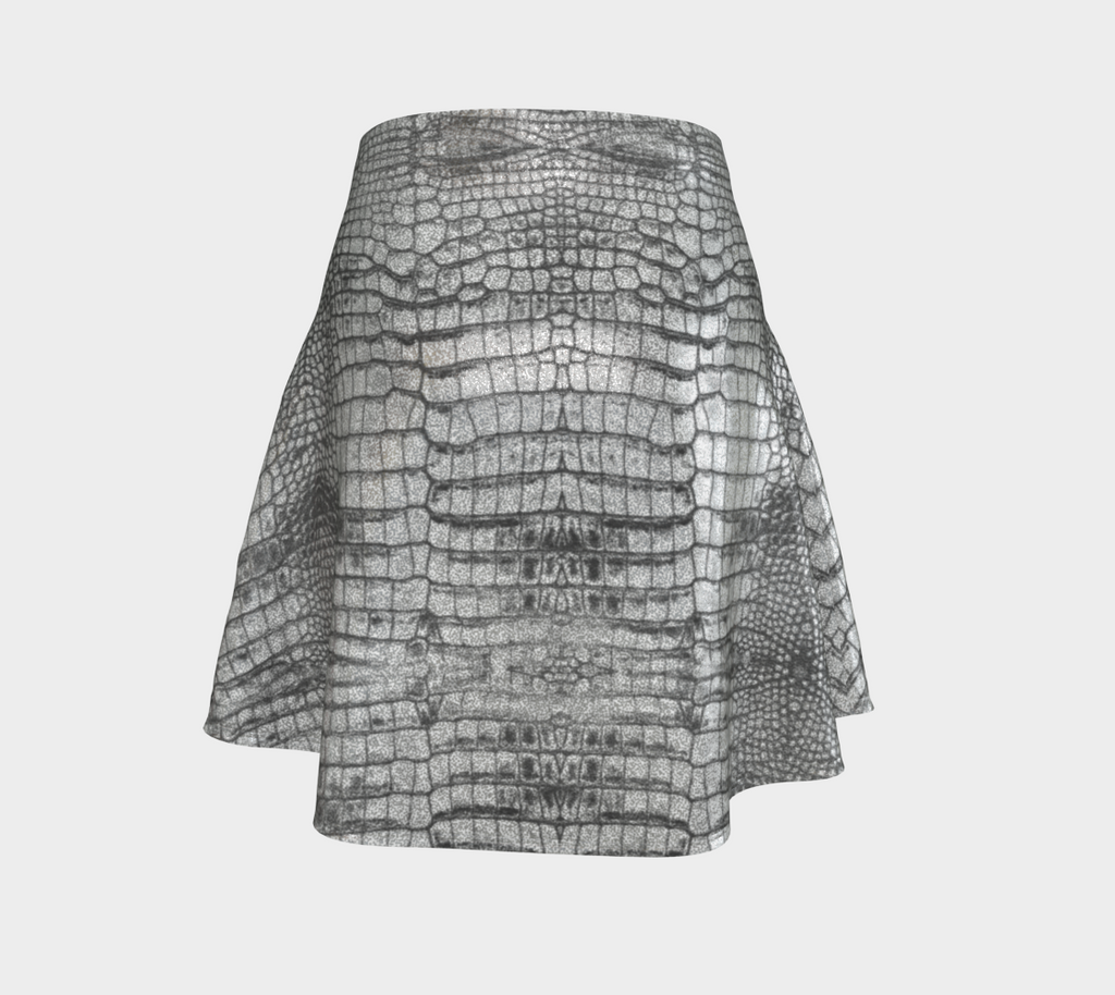 Grungy Glitter Silver Metallic White Dragon Crocodile Scales Reptile Skin Pattern Flare Skirt