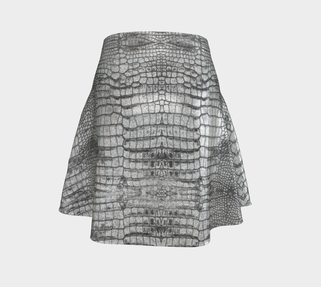 Grungy Glitter Silver Metallic White Dragon Crocodile Scales Reptile Skin Pattern Flare Skirt