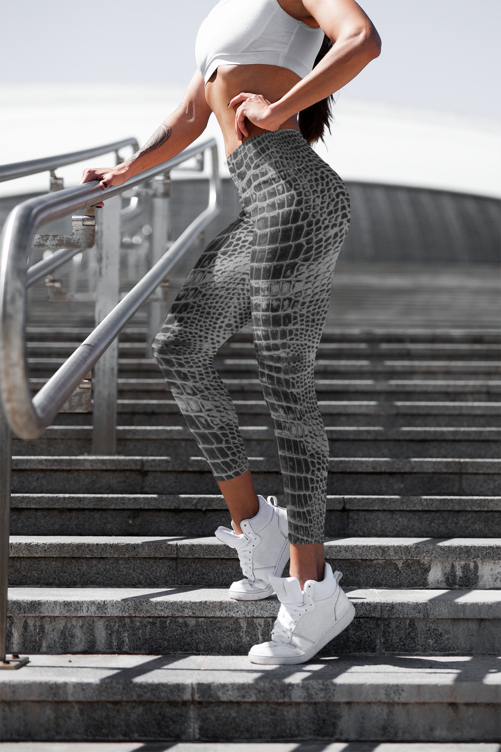 Black Dragon Inverted Crocodile Scales Reptile Skin Pattern Leggings