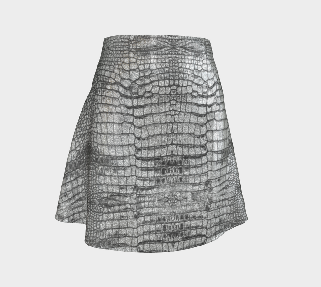 Grungy Glitter Silver Metallic White Dragon Crocodile Scales Reptile Skin Pattern Flare Skirt