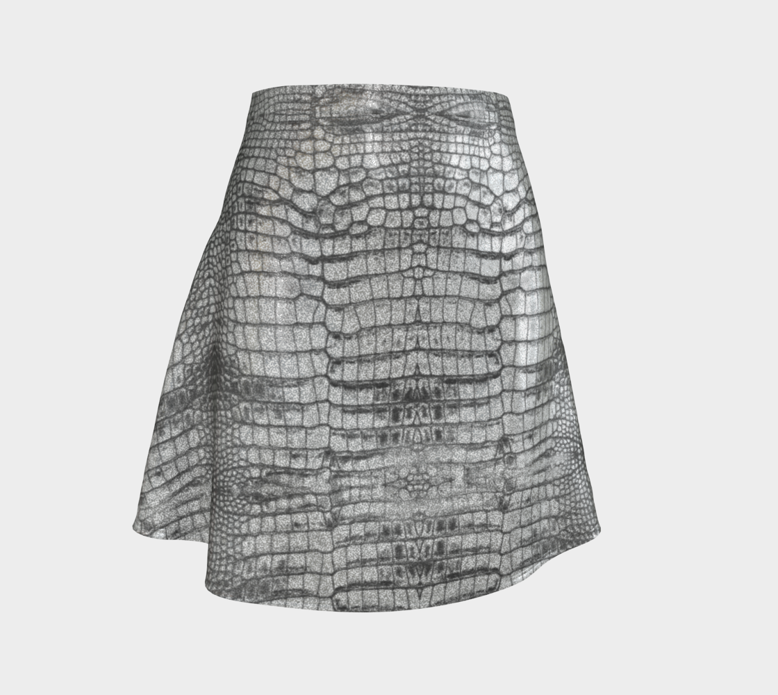 Grungy Glitter Silver Metallic White Dragon Crocodile Scales Reptile Skin Pattern Flare Skirt
