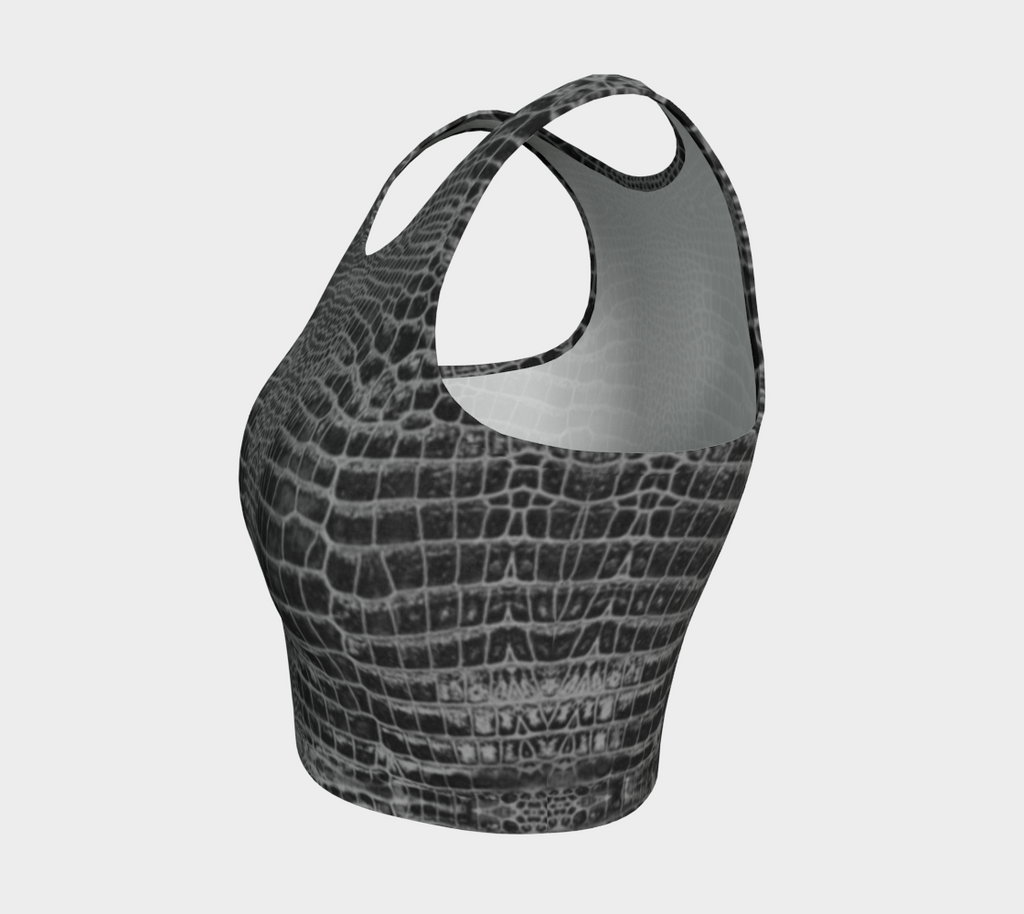 Crop Top & Yoga Leggings Set - Black Dragon Inverted Aligator Crocodile Scales Reptile Skin Pattern- Release Your Inner Dragon..