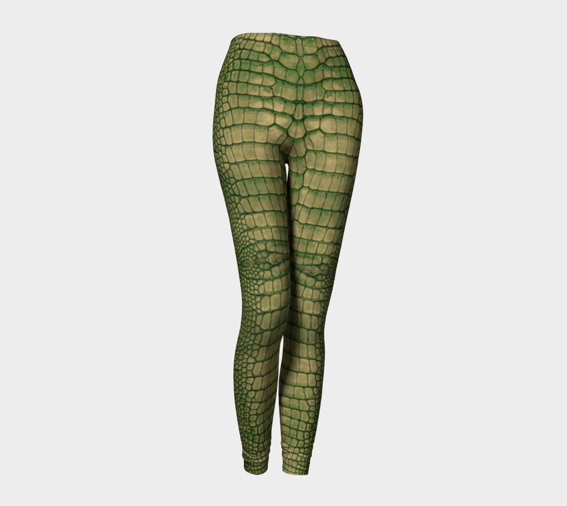 Grungy Green Dragon Crocodile Reptile Printed Leggings