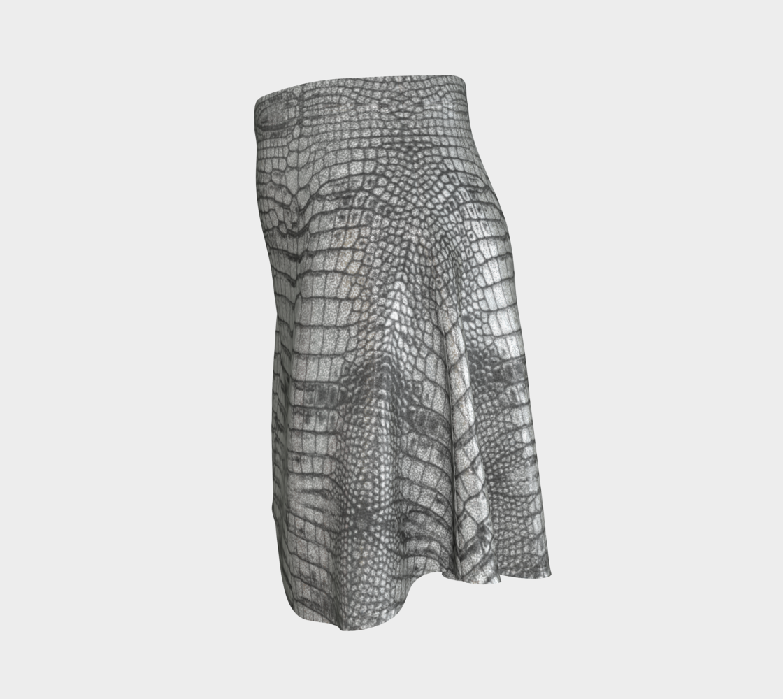Grungy Glitter Silver Metallic White Dragon Crocodile Scales Reptile Skin Pattern Flare Skirt