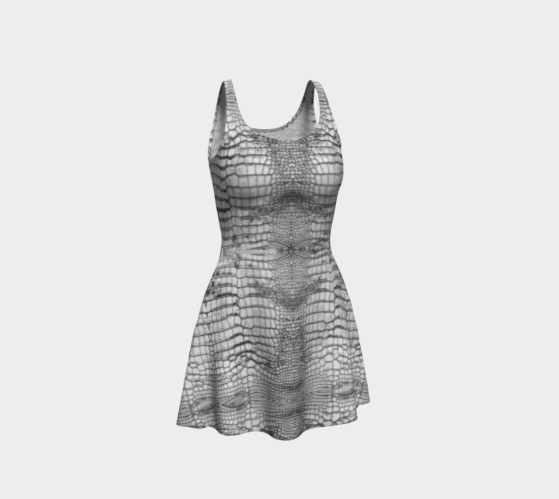 Grungy White Dragon Aligator Crocodile Scales Reptile Skin Pattern Flare Dress