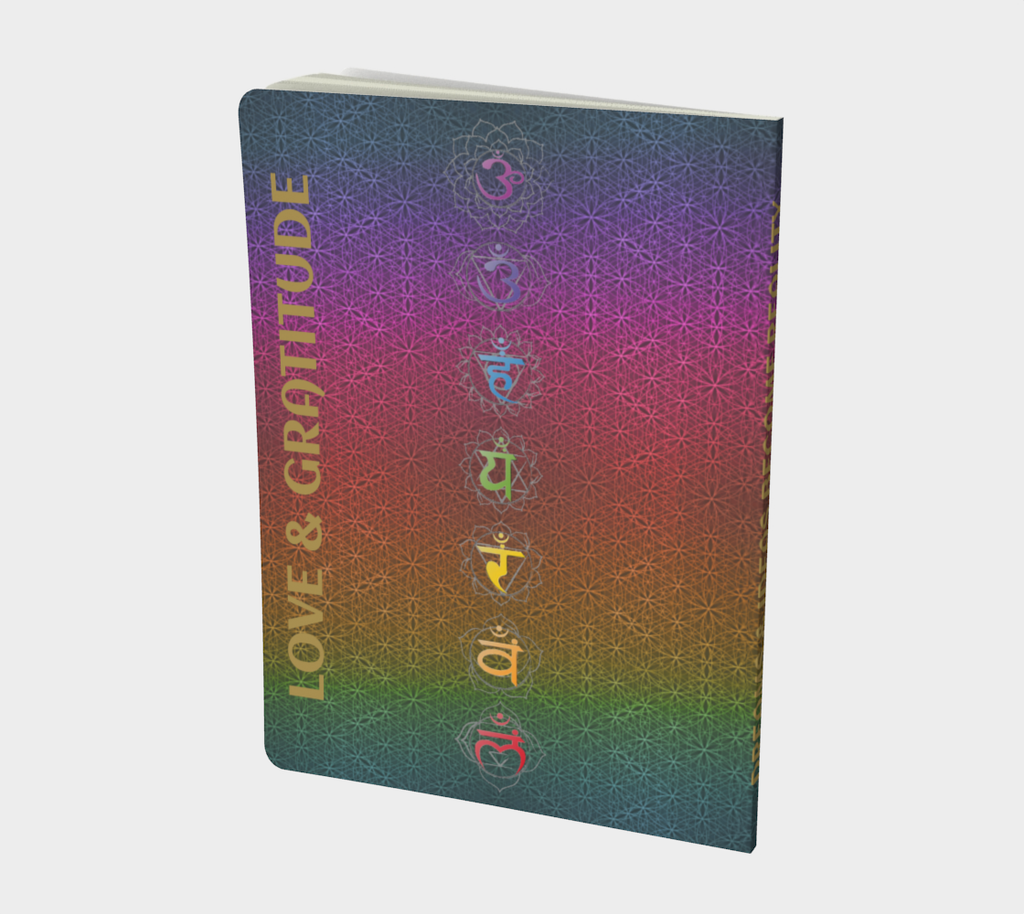 Bless These Dreams & Ideas, Love & Gratitude - Chakra Symbols + Mantras, Rainbow Flower of Life Pattern Notebook