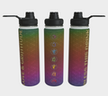 Bless This Drink, Love & Gratitude - Chakra Symbols Rainbow Flower of Life Pattern Stainless Steel Water Bottle