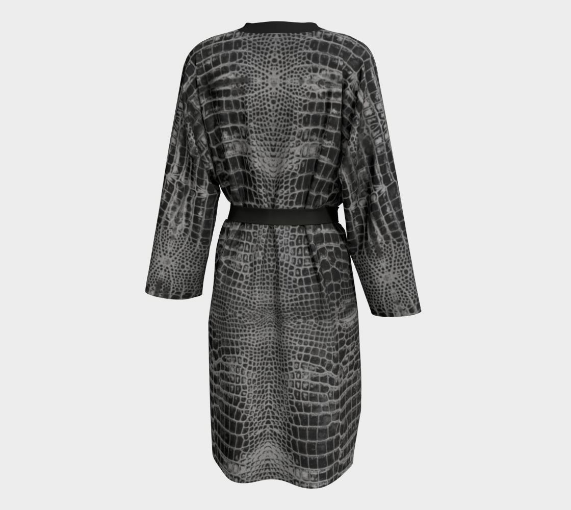 Black Dragon Inverted Aligator Crocodile Scales Reptile Skin Pattern Peignoir Robe