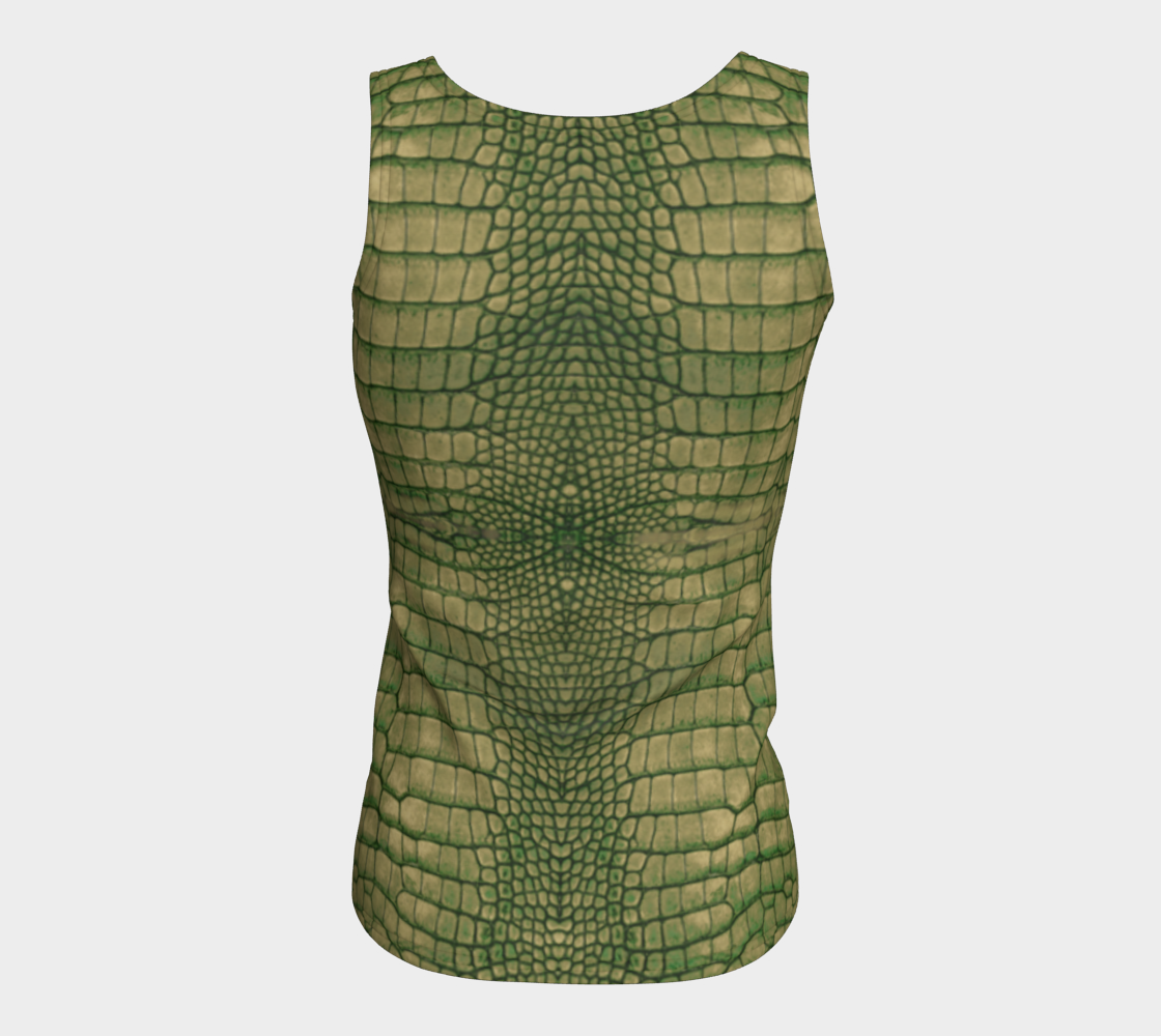 Grungy Green Dragon Crocodile Reptile Printed Fitted Tank Top Long