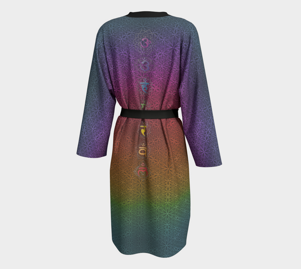 Chakra Symbols Rainbow Flower of Life Pattern Peignoir Robe