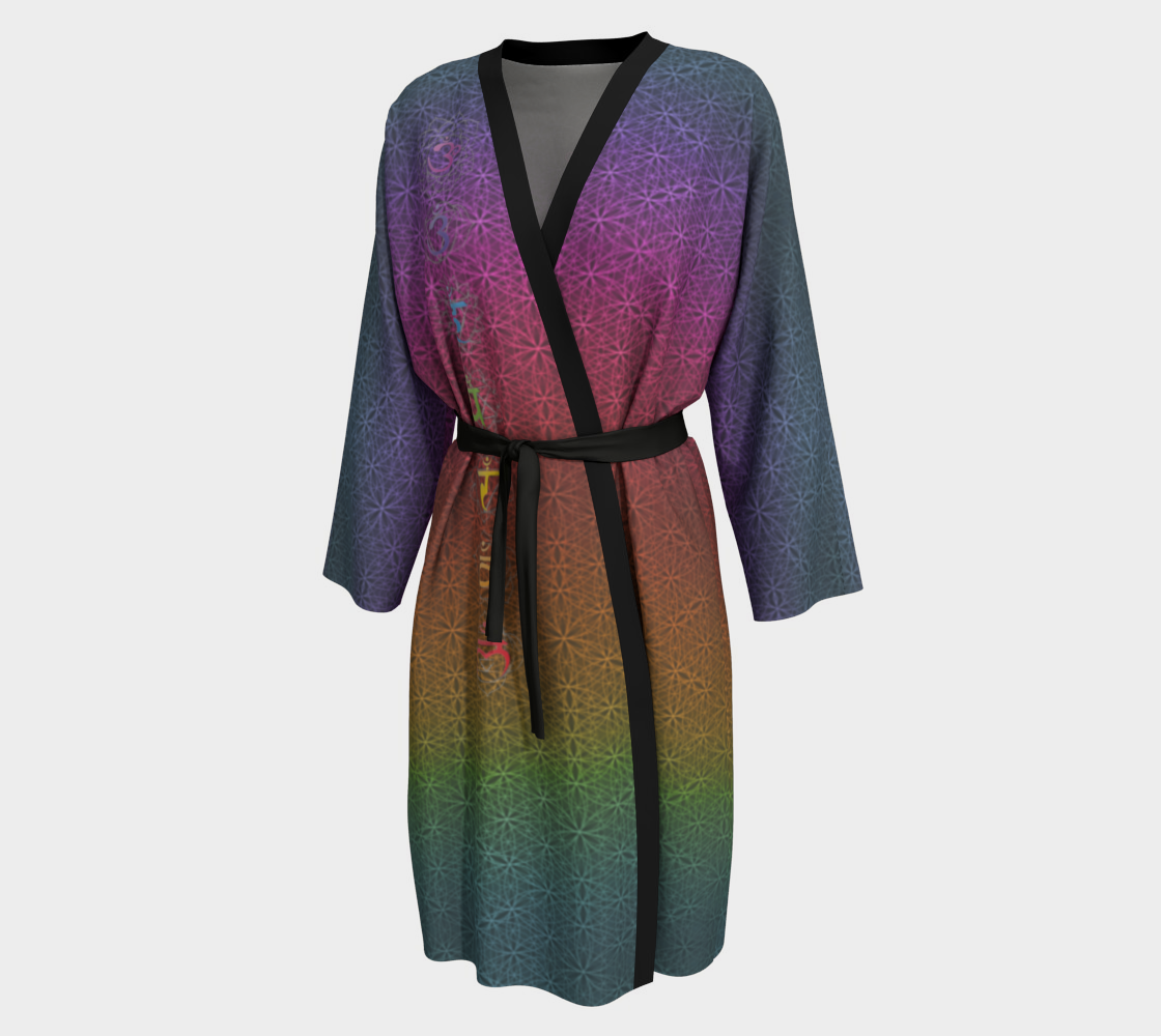 Chakra Symbols Rainbow Flower of Life Pattern Peignoir Robe