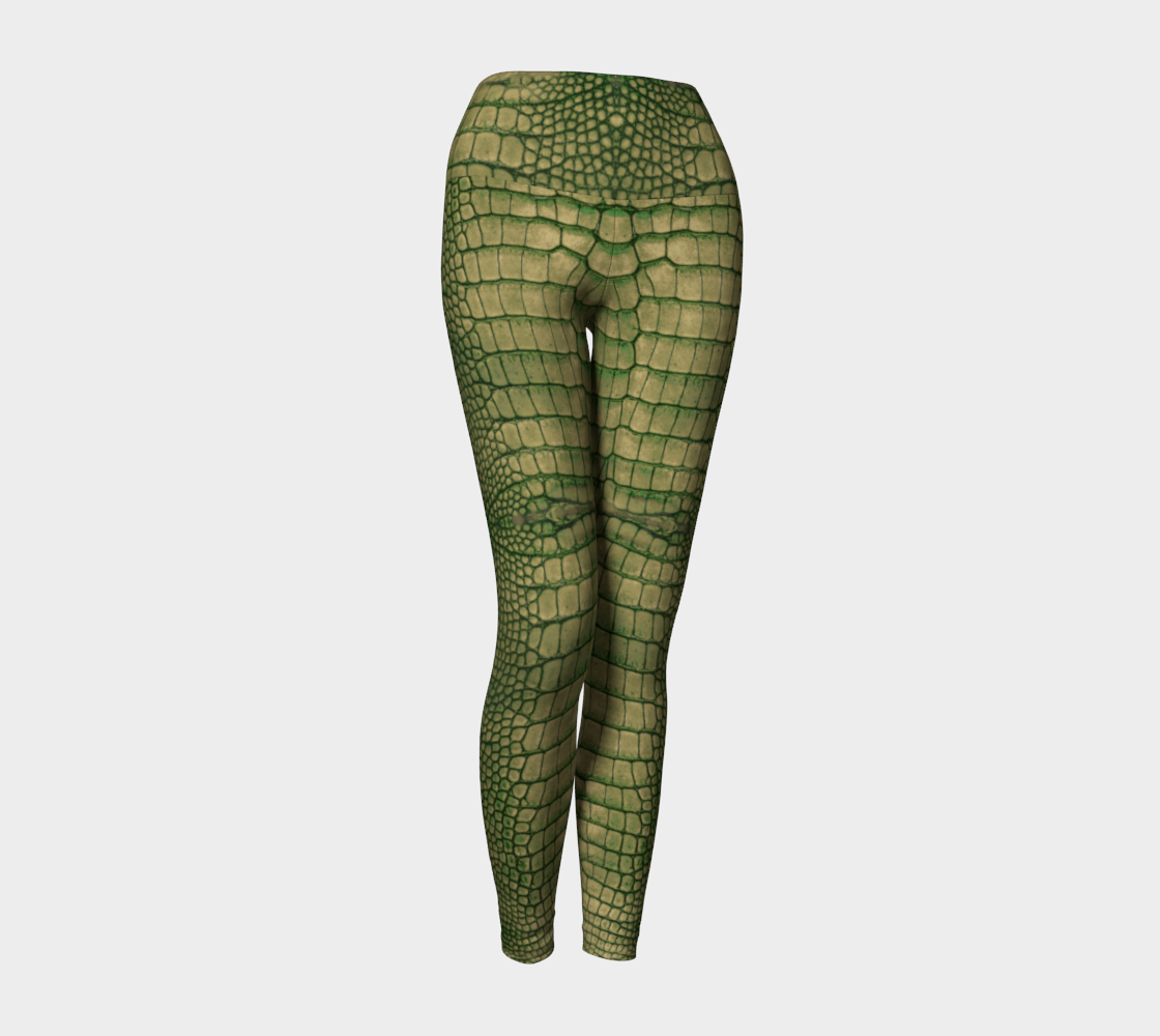 Grungy Green Dragon Crocodile Reptile Printed Yoga Leggings