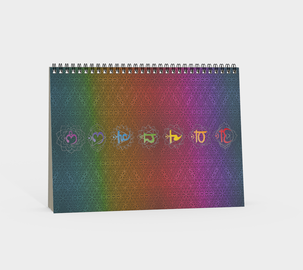 Bless These Words, Love & Gratitude - Chakra Symbols Rainbow Flower of Life Pattern Spiral Notebook