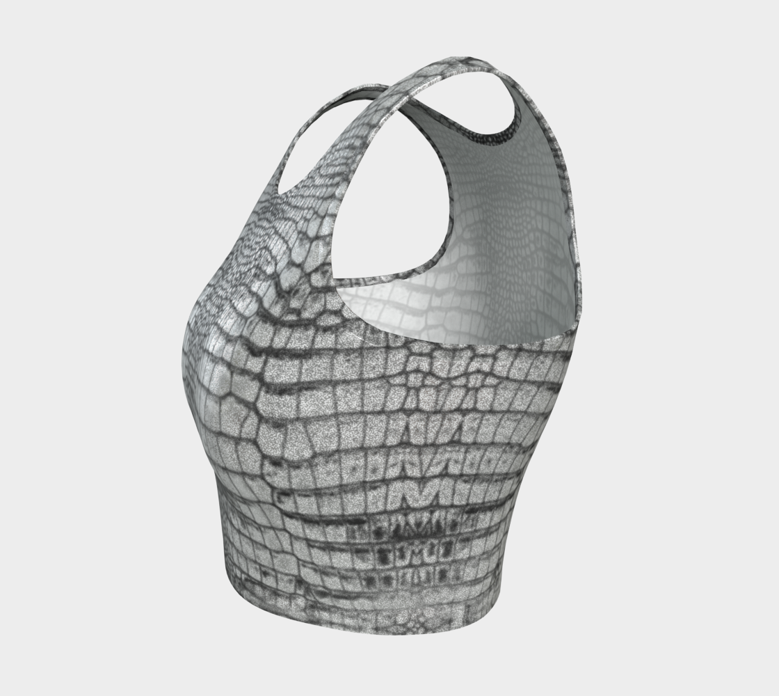 Grungy Metallic Silver Glitter Dragon Crocodile Scales Reptile Skin Pattern Crop Top Tank