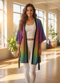 Chakra Symbols Rainbow Flower of Life Pattern Kimono Robe