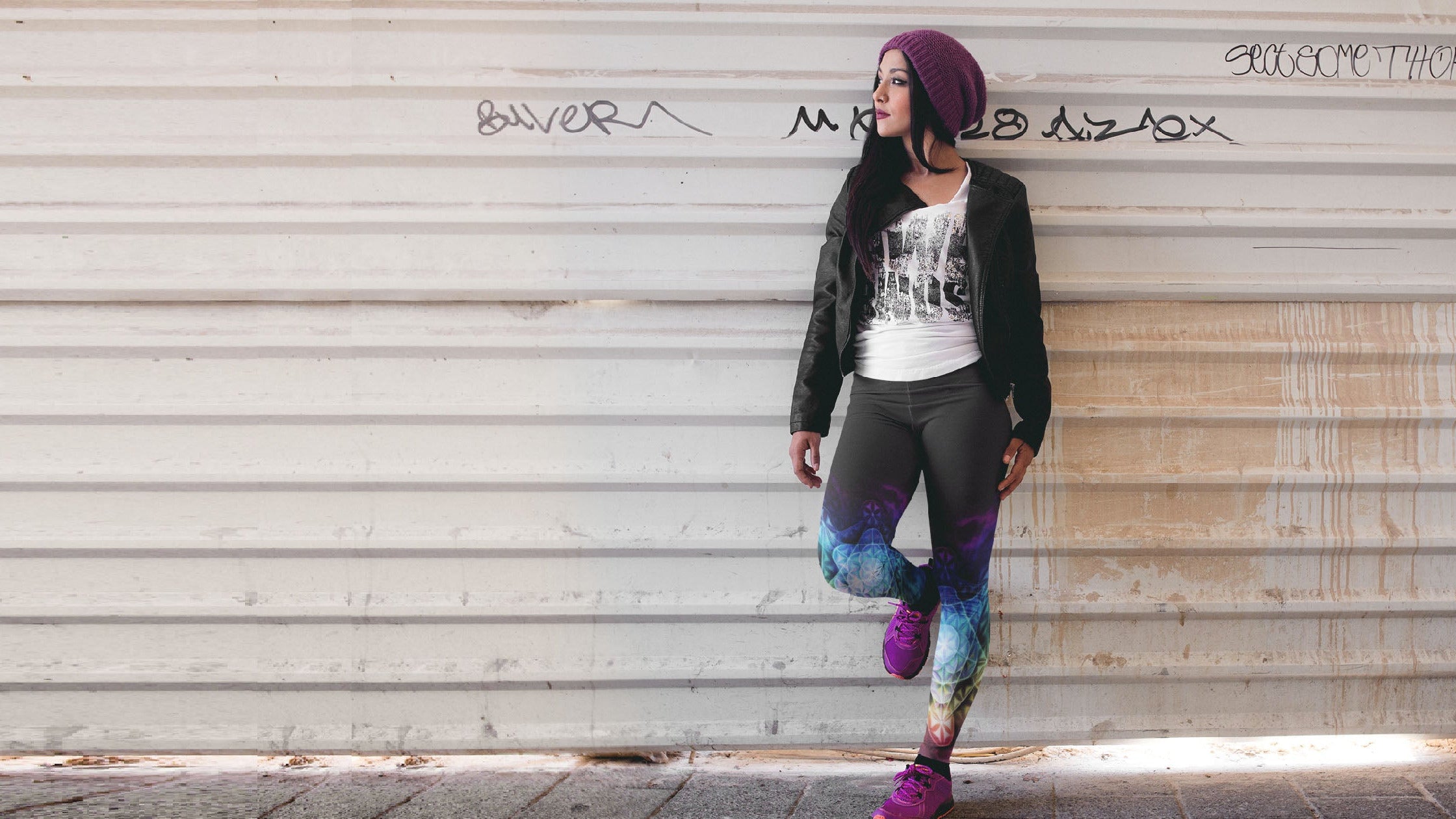 Airbrushed Rainbow Spectrum Flower of Life Yoga Leggings