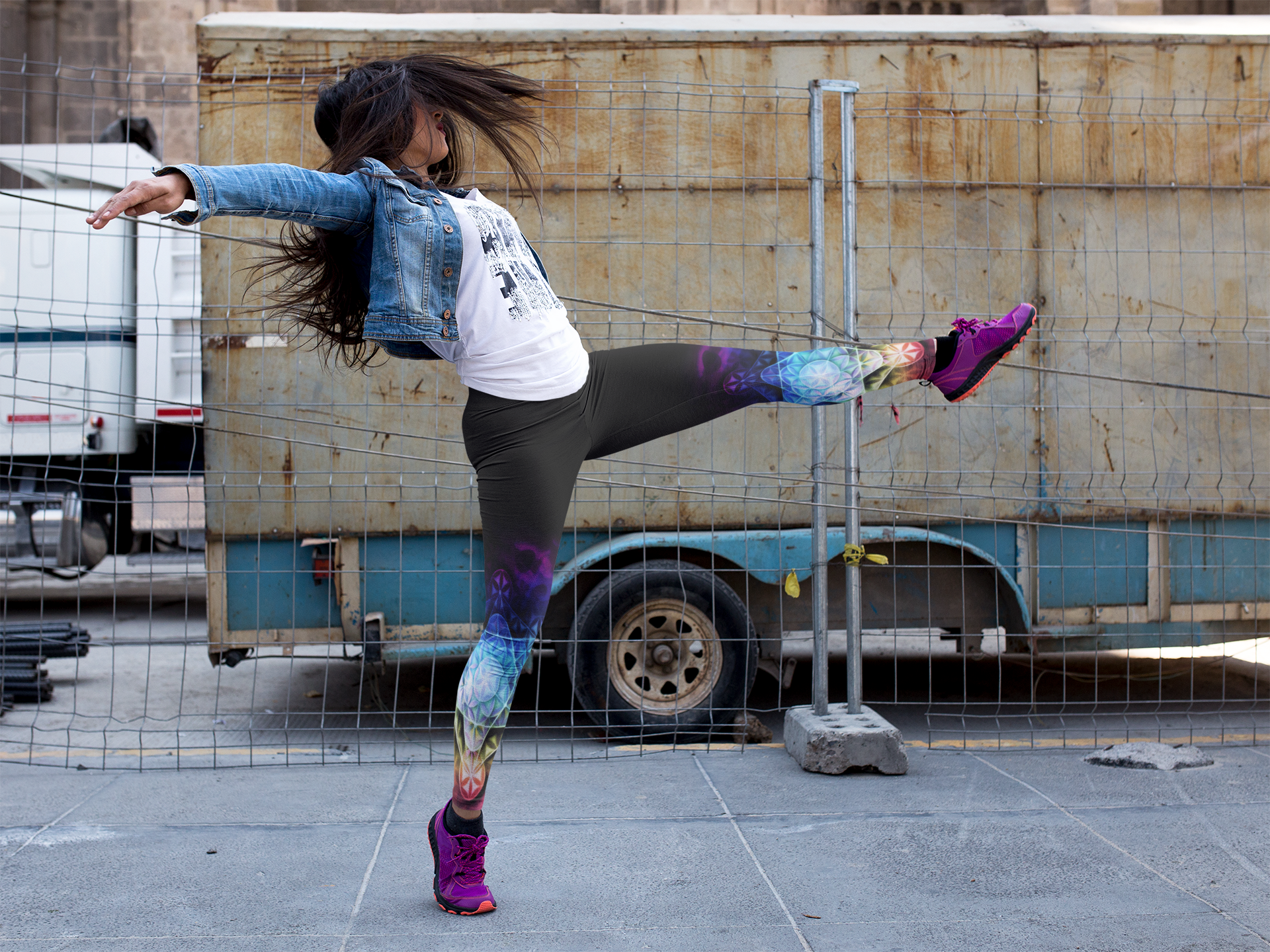 Airbrushed Rainbow Spectrum Flower of Life Yoga Leggings