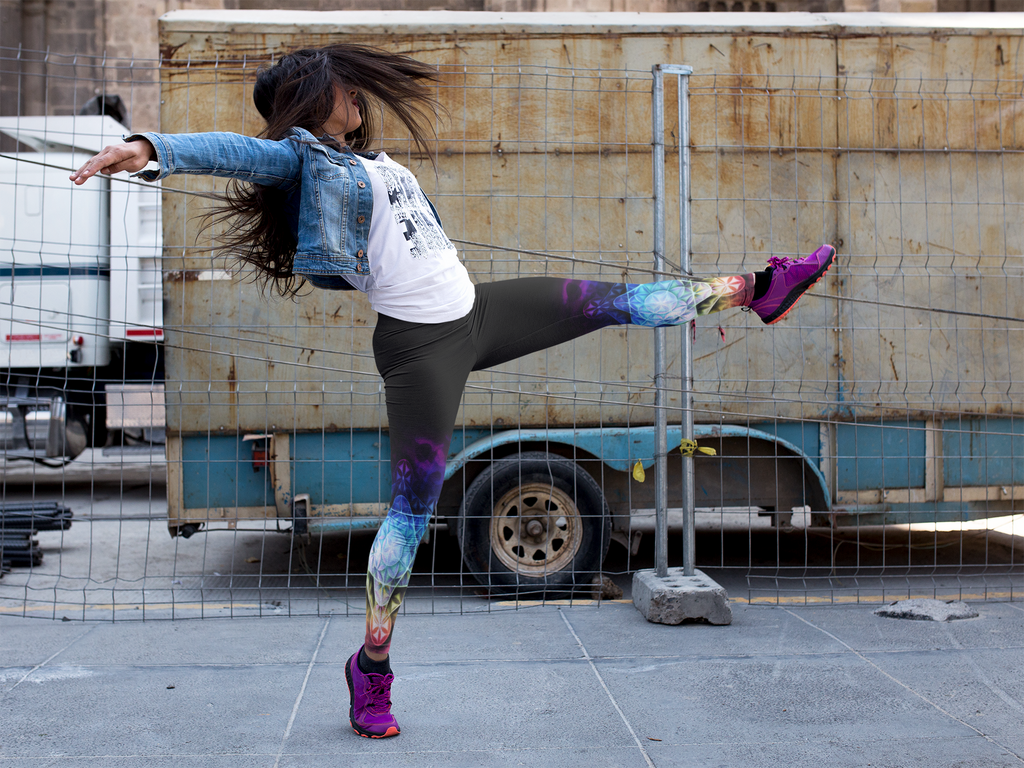 Airbrushed Rainbow Flower of Life Spectrum Leggings