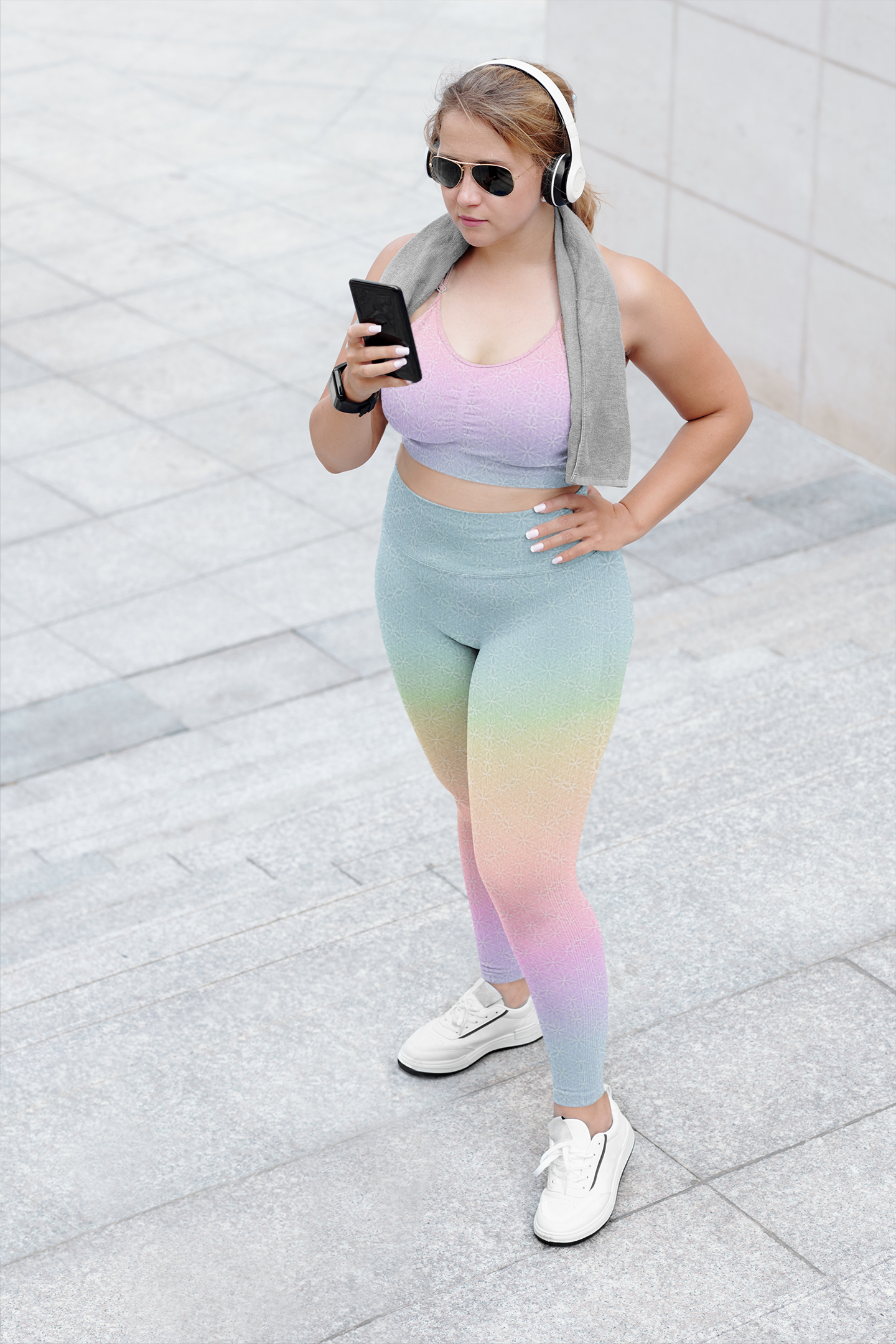 Light Rainbow Flower of Life Pattern Yoga Leggings