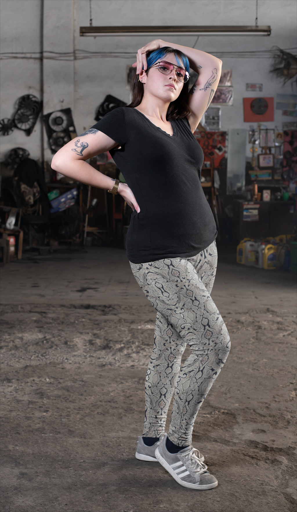 Intricate Vintage Hand Drawn Pattern Tan Yoga Leggings