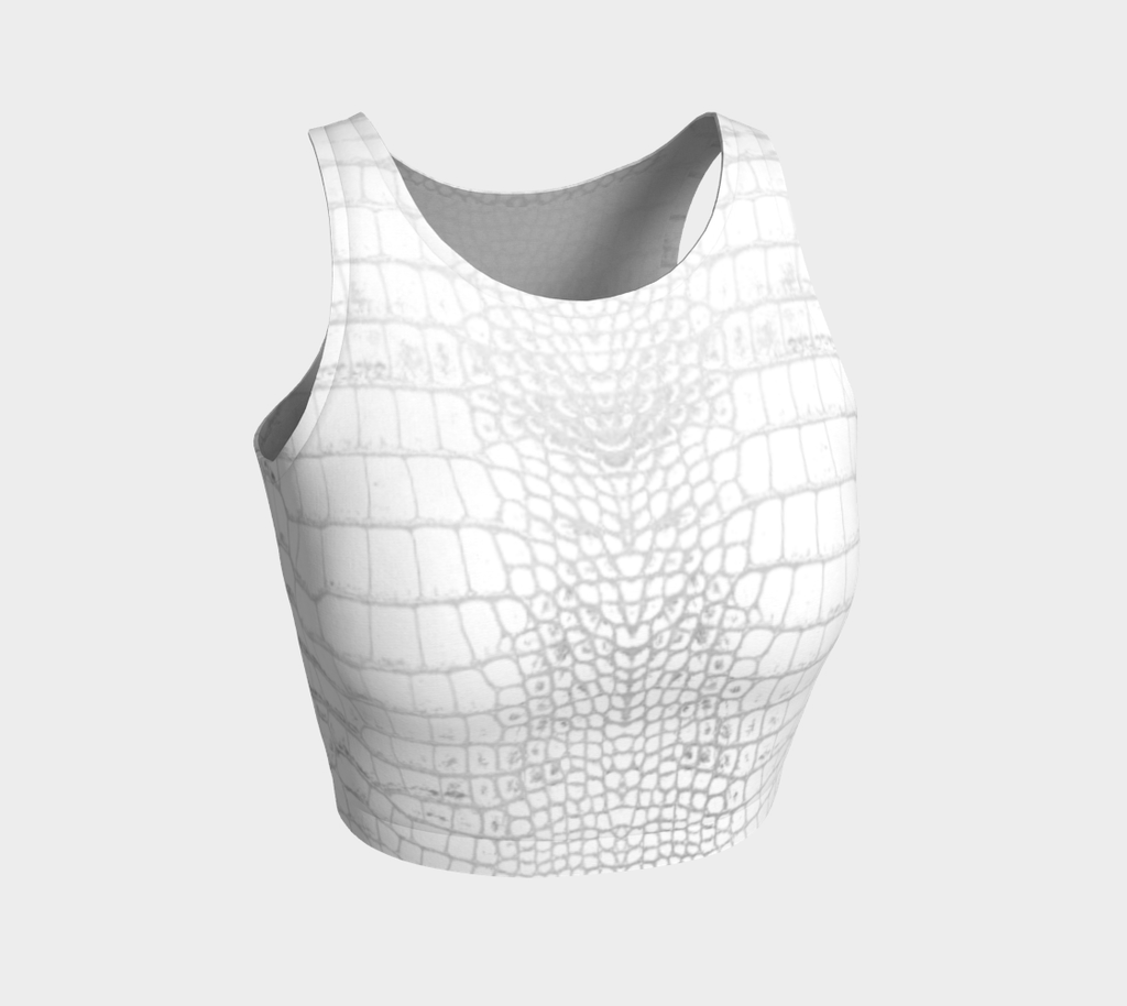 White Dragon Aligator Crocodile Scales Reptile Skin Pattern Crop Top