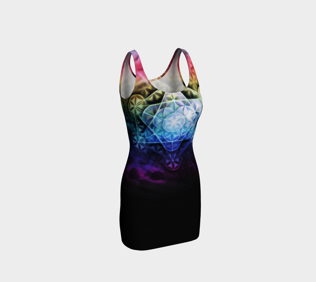 Airbrushed Rainbow Spectrum Flower of Life Bodycon Dress