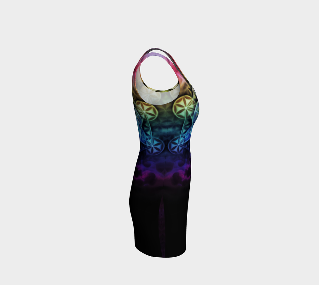 Airbrushed Rainbow Spectrum Flower of Life Bodycon Dress