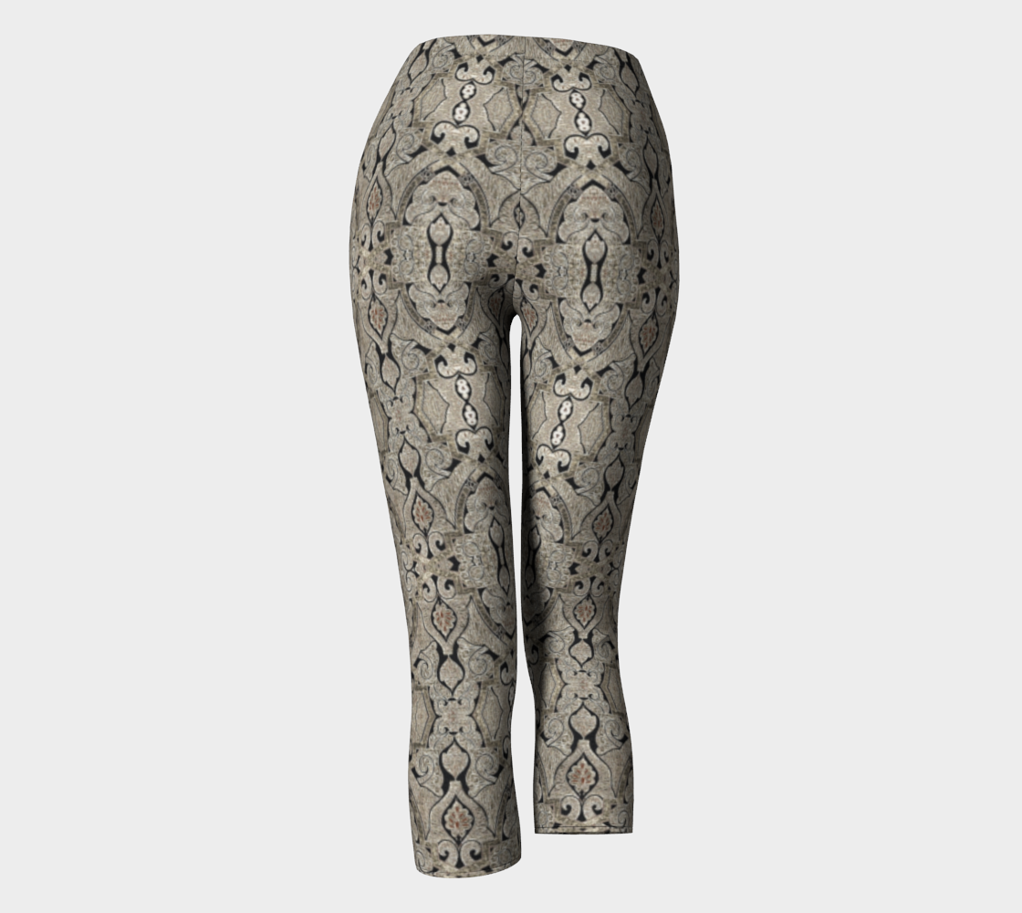 Intricate Vintage Hand Drawn Pattern Tan Capris