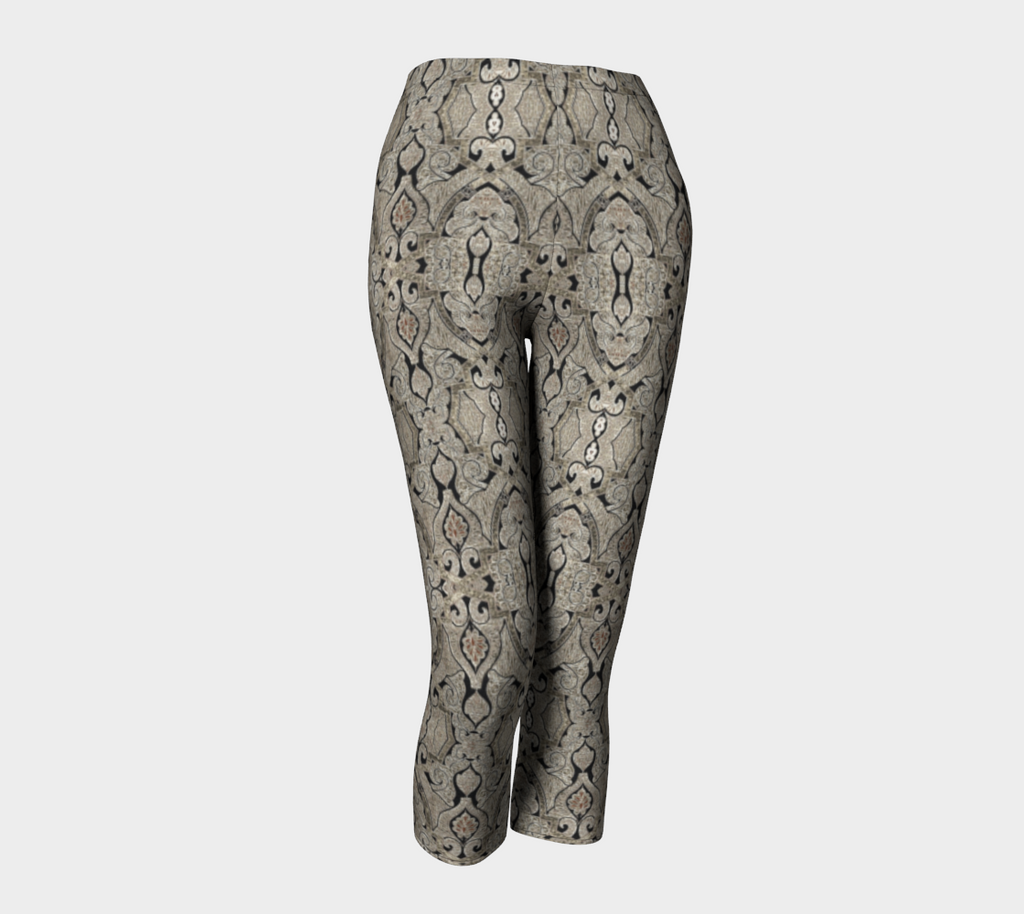 Intricate Vintage Hand Drawn Pattern Tan Capris