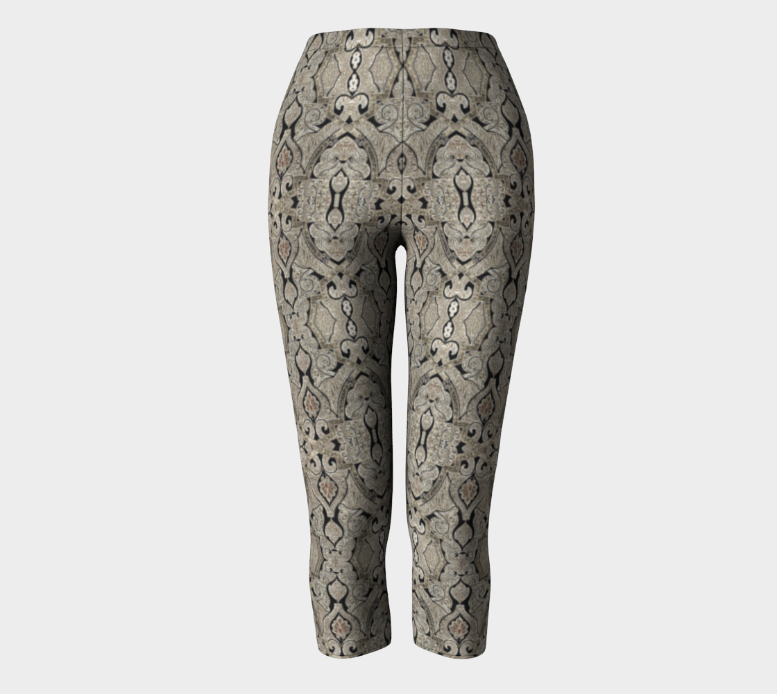 Intricate Vintage Hand Drawn Pattern Tan Capris