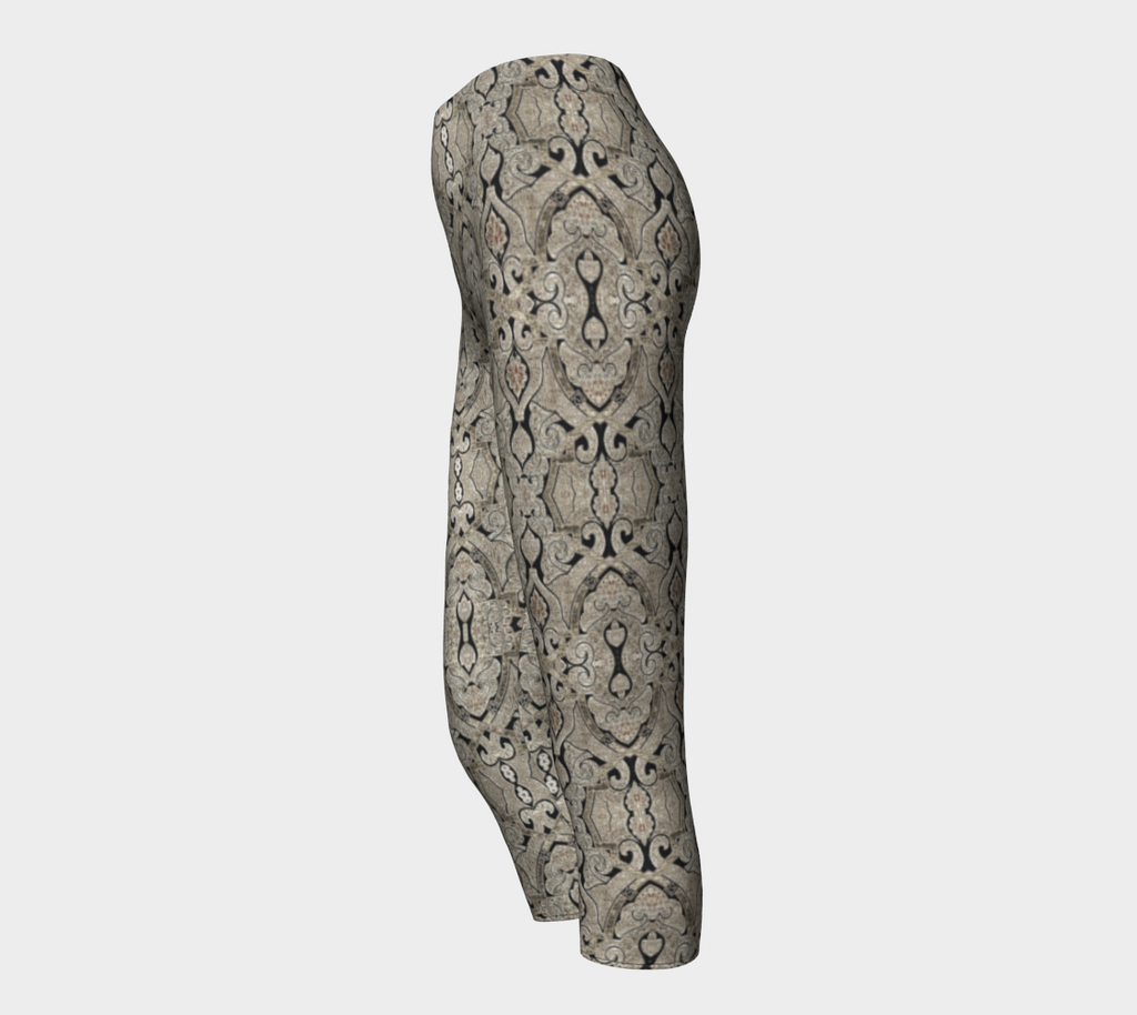 Intricate Vintage Hand Drawn Pattern Tan Capris