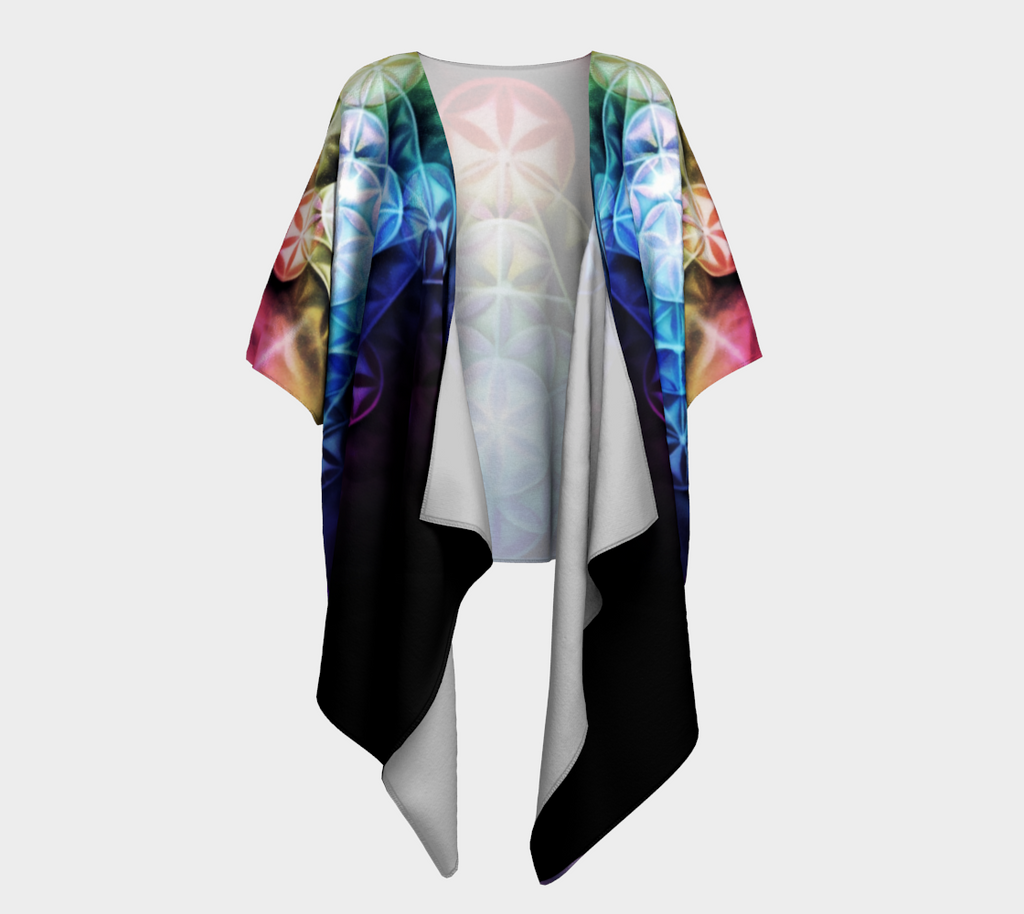 Airbrushed Rainbow Specrum Flower of Life Draped Kimono