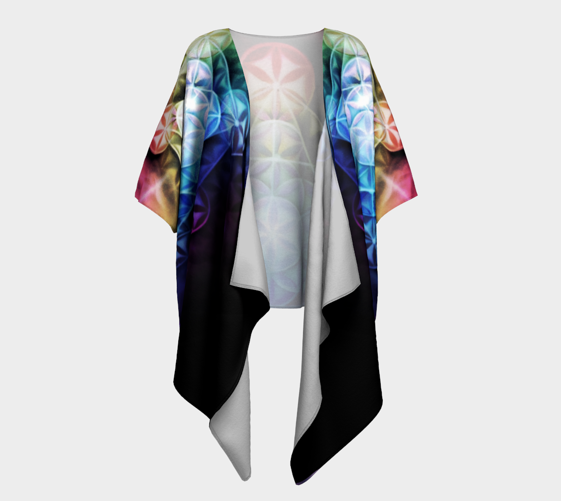 Airbrushed Rainbow Specrum Flower of Life Draped Kimono