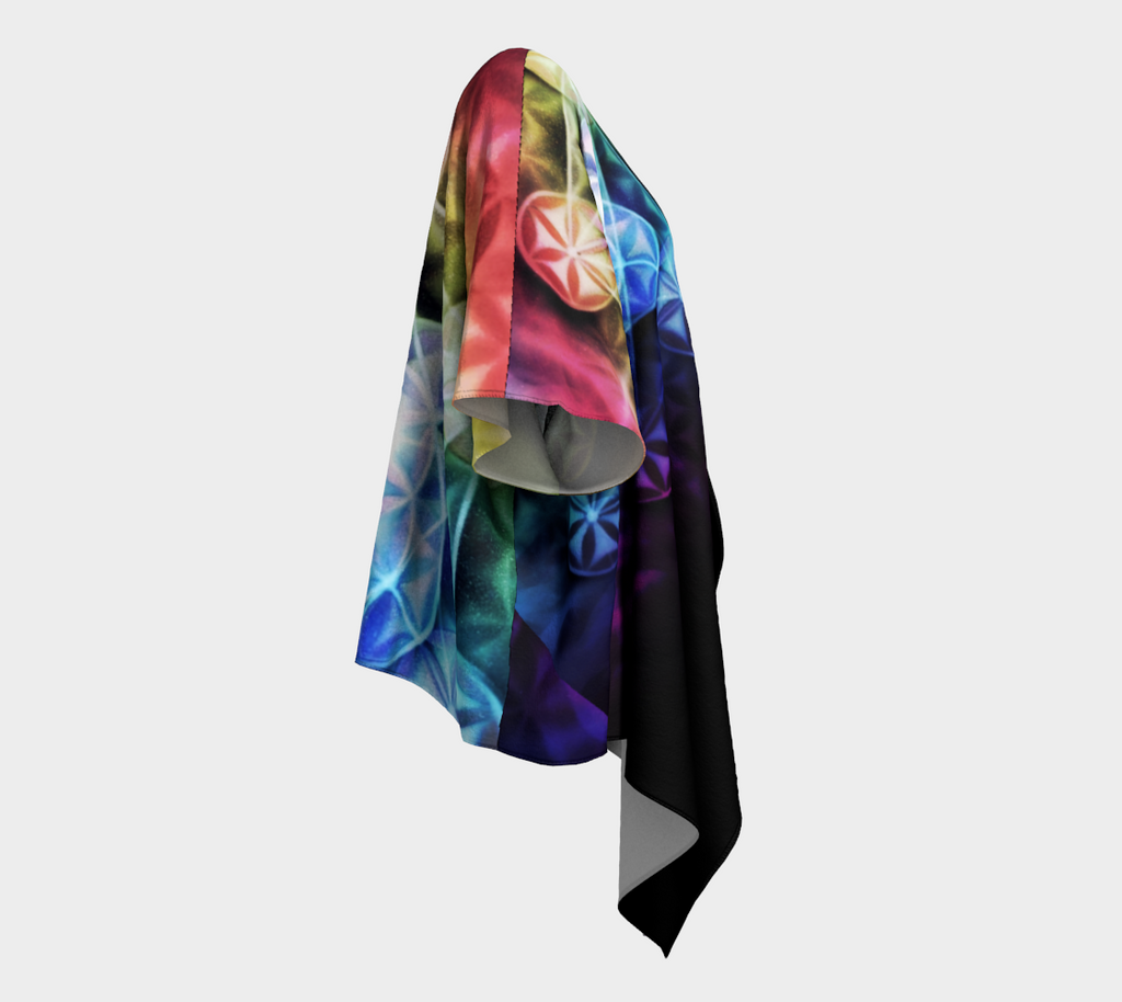 Airbrushed Rainbow Specrum Flower of Life Draped Kimono