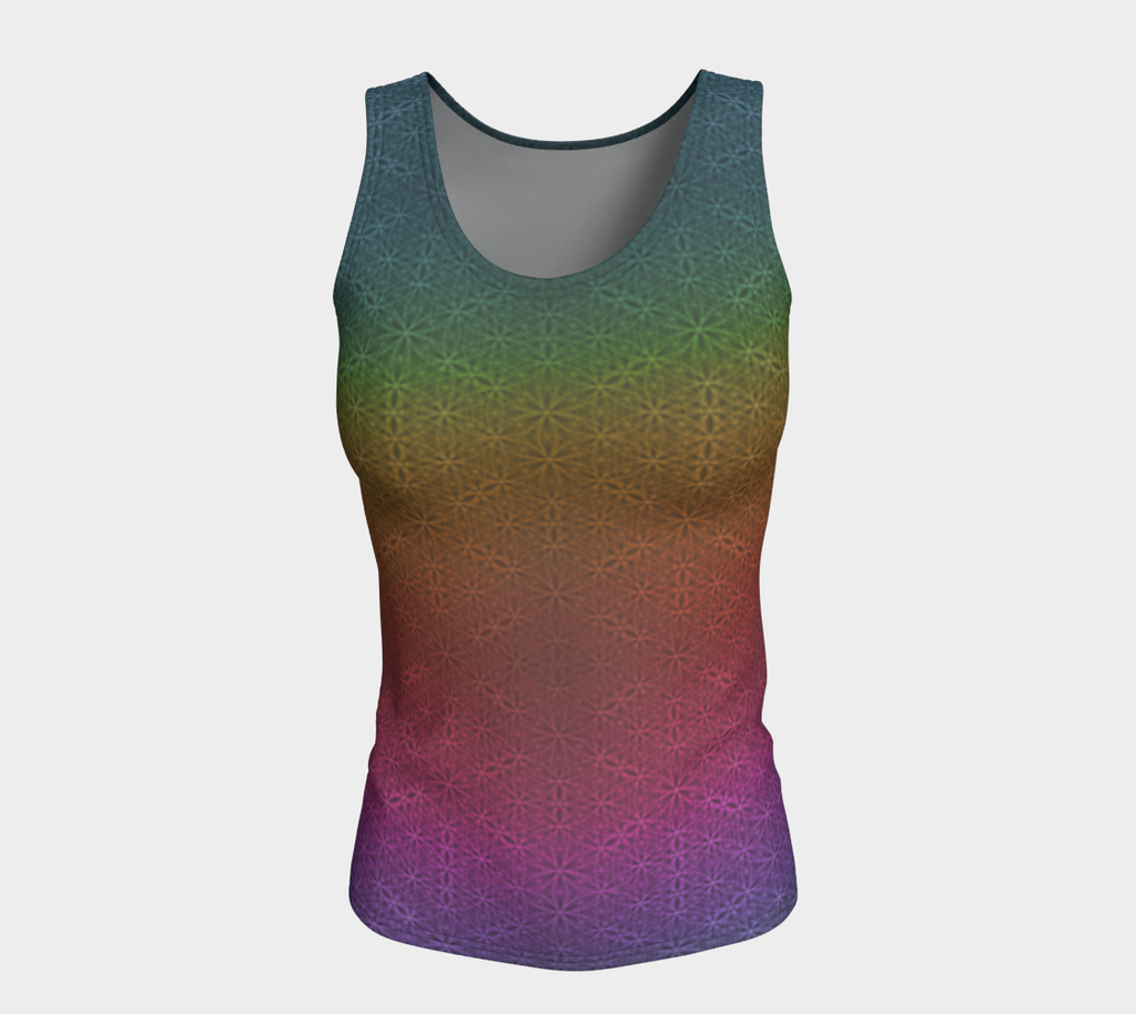 Rainbow Flower of Life Pattern Fitted Tank Long