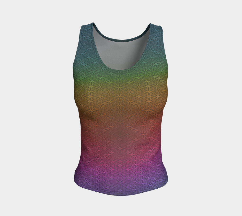 Rainbow Flower of Life Pattern Fitted Tank Regular