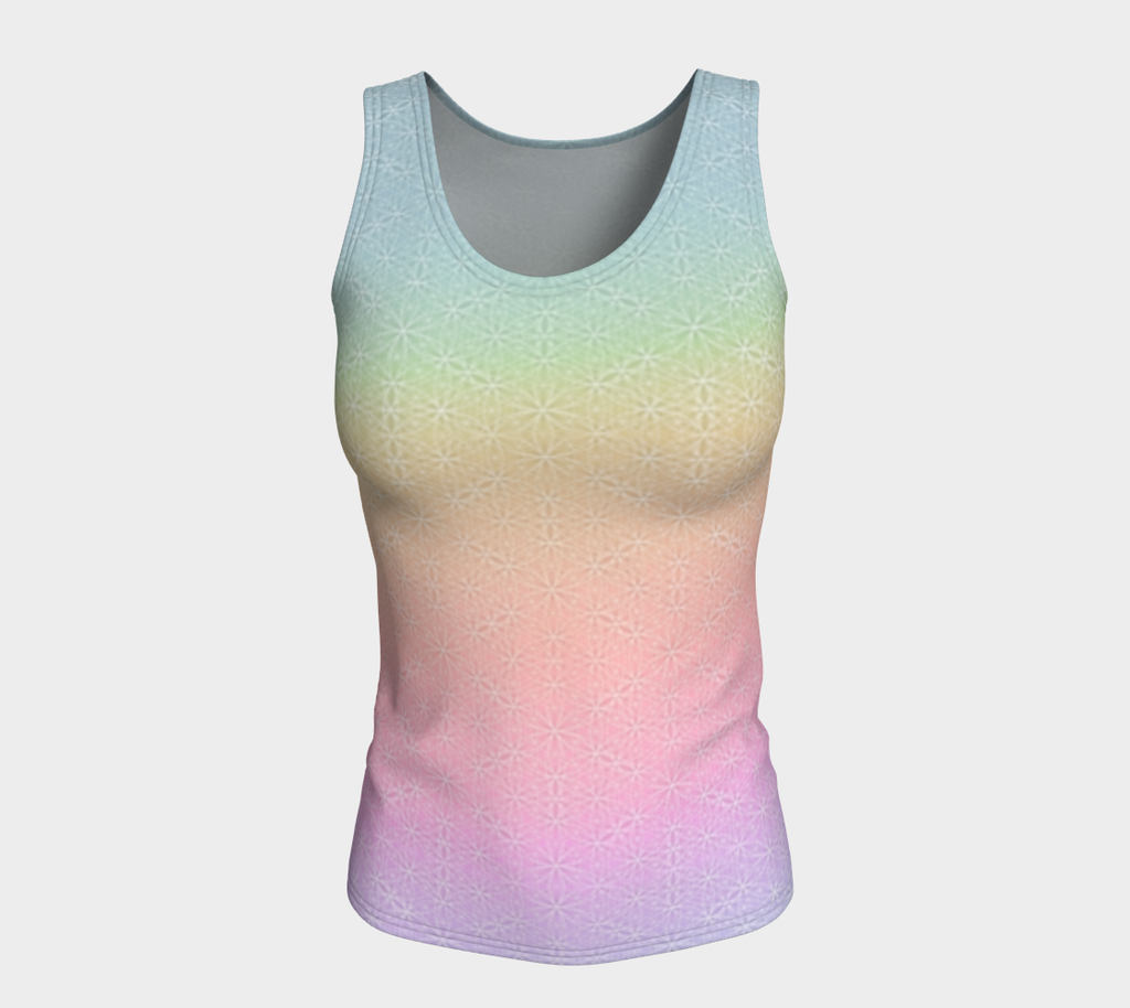 Light Rainbow Flower of Life Pattern Fitted Tank Long