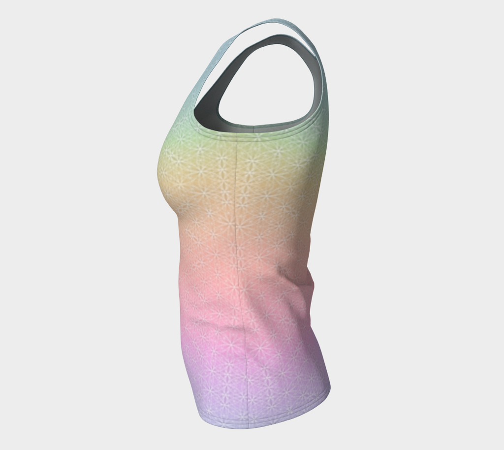 Light Rainbow Flower of Life Pattern Fitted Tank Long
