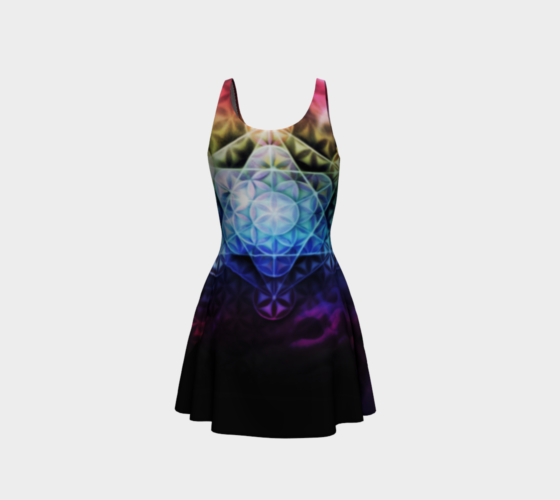 Airbrushed Rainbow Spectrum Flower of Life Flare Dress